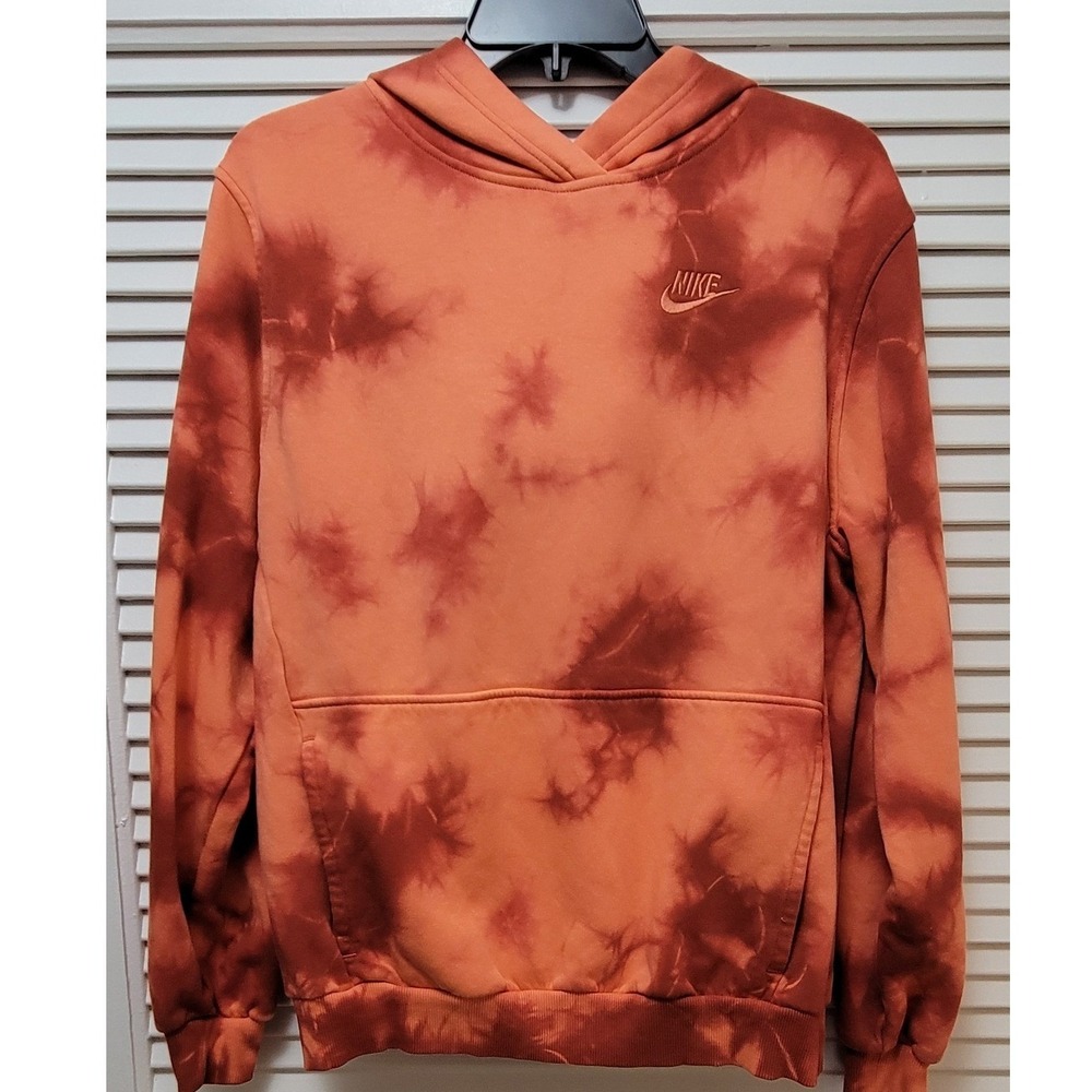 Tye dye Hoodie Nike Sportswear Club Fleece Orange Rust Mens XL
 FZ5493-643 - Picture 9 of 9